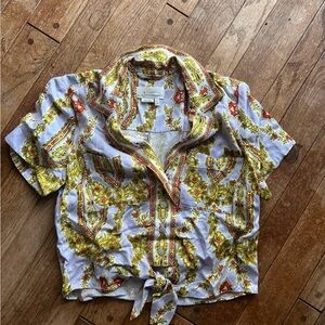 Women's anthropology button down short sleeve blouse